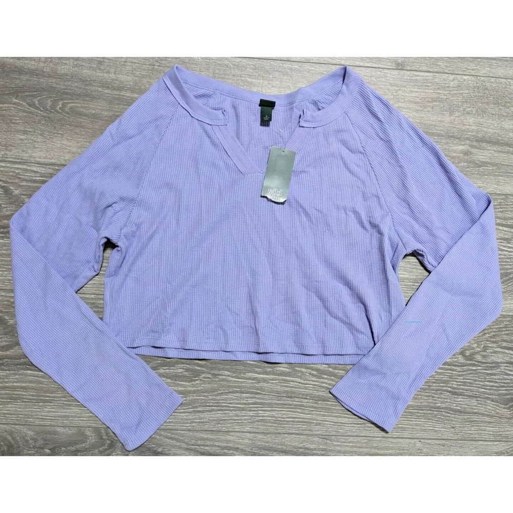 Wild Fable Shirt Adult Medium Purple Cropped Thermal V-Neck Lounge Womens